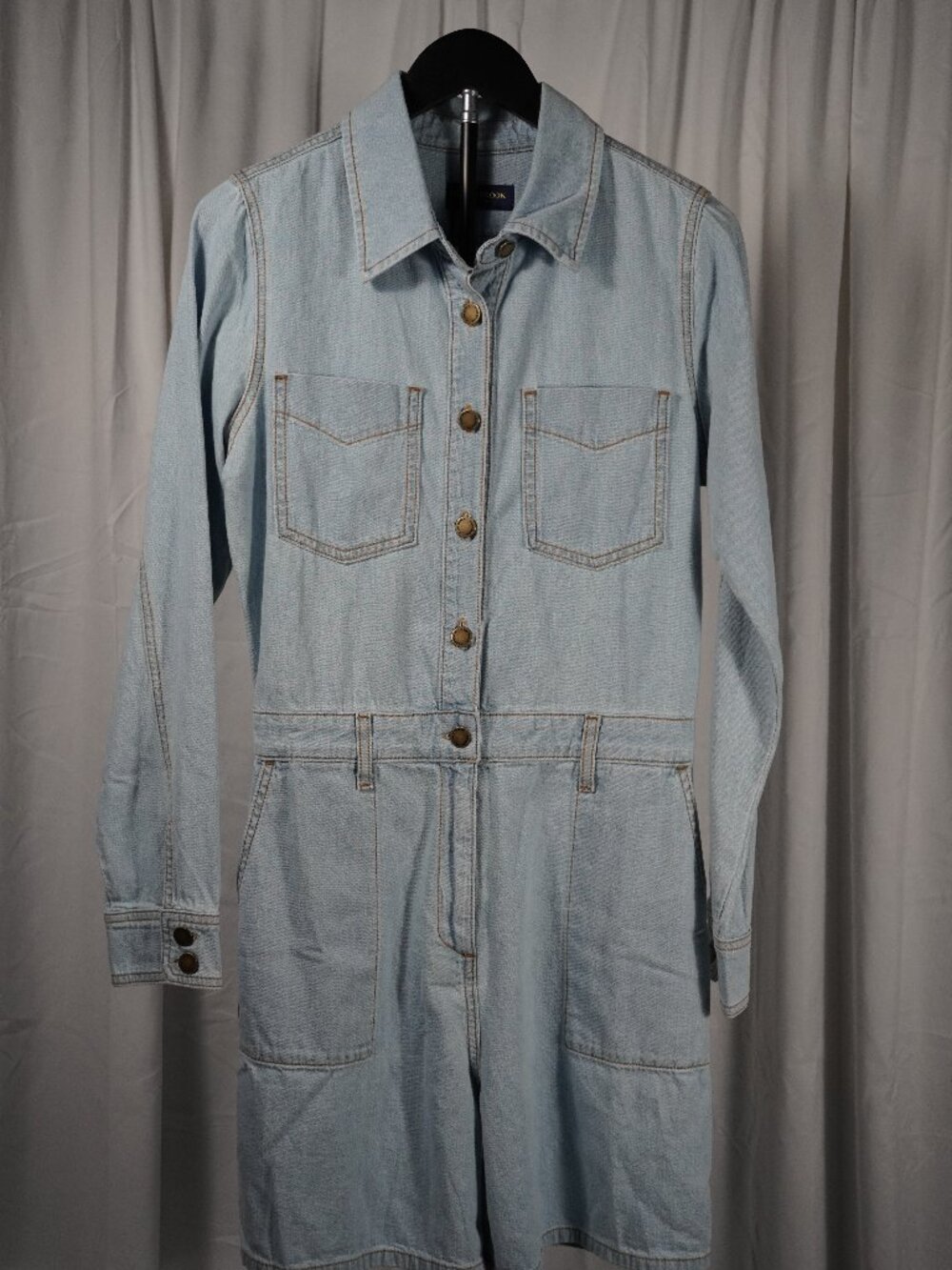 Ramy Brook Denim Romper Light Wash Button Front Utility Long Sleeve